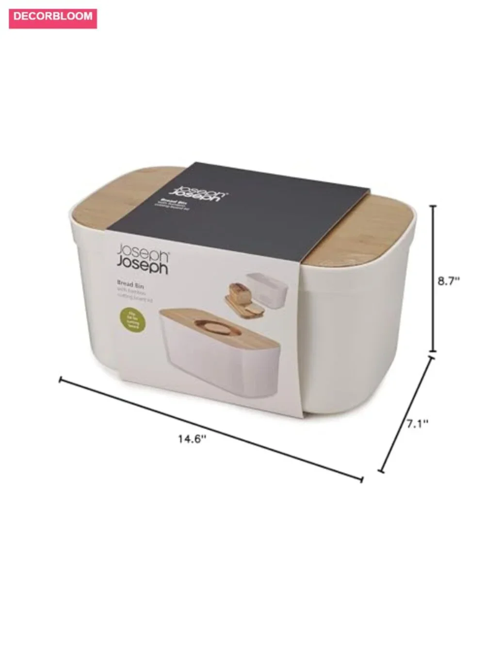Bread Box with Reversible Bamboo Cutting Board Lid
